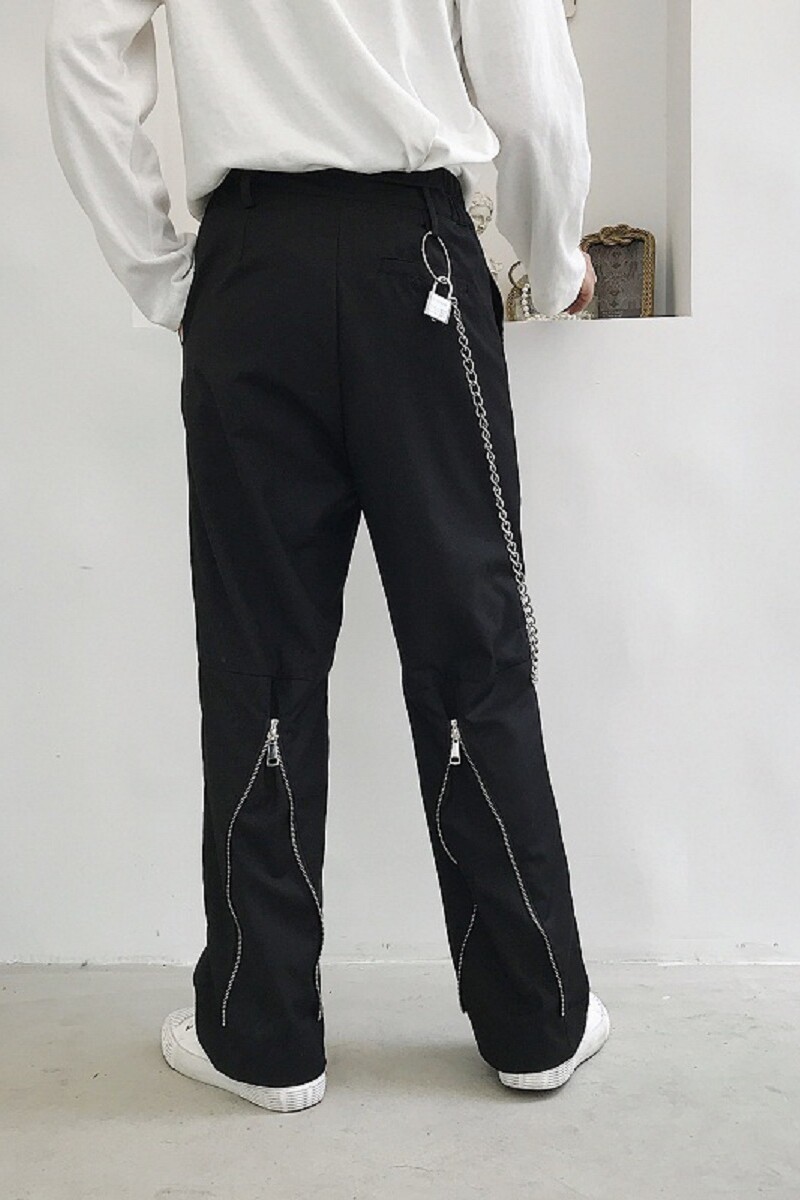 秋季宽松阔腿裤拉链调节设计感男百搭长裤青春流行A345-1908-P75,男装休闲裤,电商A345