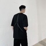 夏季时尚款织带金属潮流设计简约风圆领短袖黑T恤男A345-1203-P55，男装T恤，电商A345