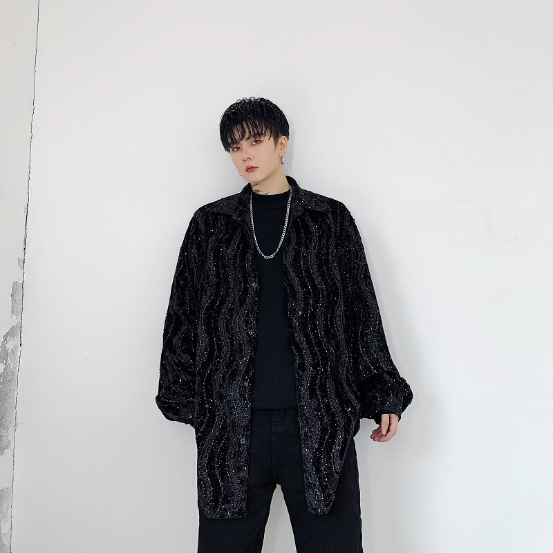 2025春秋新款手绘水波纹方领不规则衬衣外套男A345-1151-P75,男装衬衫,电商A345