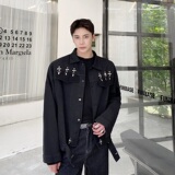 2025春秋新款韩版宽松重工链条拼接短款水洗外套男A345-1919-P105，女装短外套，电商A345