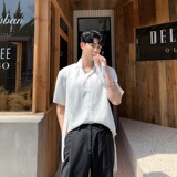 夏季超薄面料男衬衣皱面百搭胸前飘带设计白衬衫A345-1080-P65，男装衬衫，电商A345