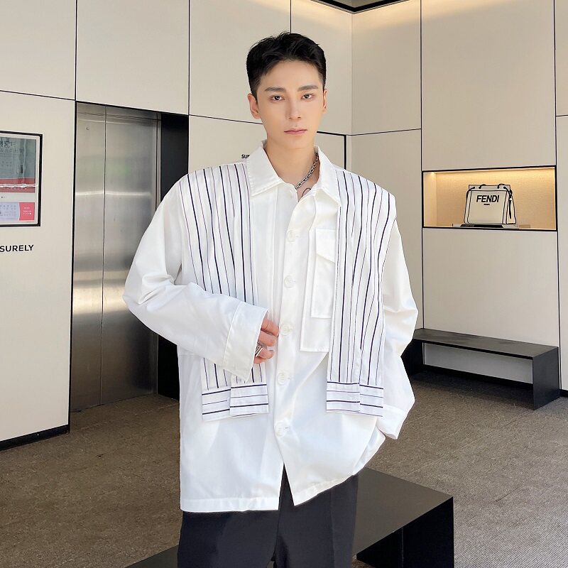 秋新品学院风休闲衬衫男韩版设计个性潮流免烫衬衣A345-1815-P85,男装衬衫,电商A345