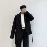 2025新款黑色不对称单排扣复古绑带款西服上衣A345-1170-P135，男装西服，电商A345