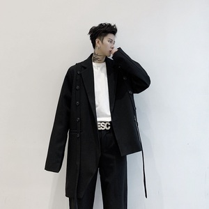 2025新款黑色不对称单排扣复古绑带款西服上衣A345-1170-P135图片