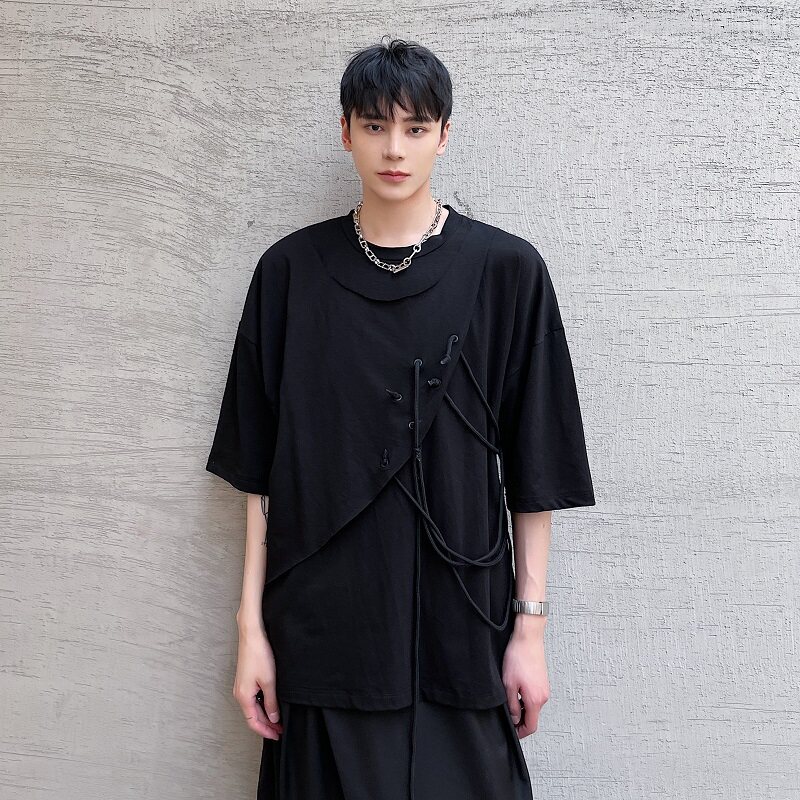 夏季圆领纯棉黑色t恤男士流行帅气休闲宽松半袖A345-1809-P55,男装T恤,电商A345