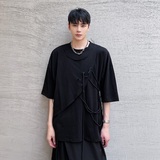 夏季圆领纯棉黑色t恤男士流行帅气休闲宽松半袖A345-1809-P55，男装T恤，电商A345