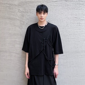 夏季圆领纯棉黑色t恤男士流行帅气休闲宽松半袖A345-1809-P55图片