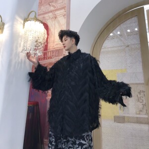 个性气质立体羽毛长袖衬衣男女可穿A345-1051-P75图片