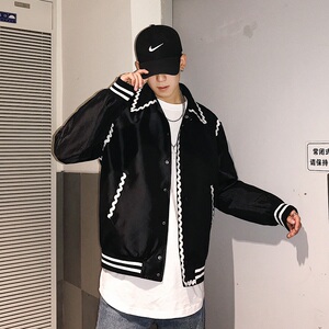 韩版青年流行翻领潮流花边配饰男长袖夹克外套A345-107-P105图片