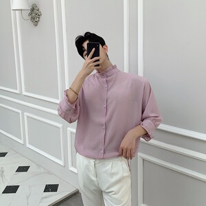 夏季轻奢风荷叶边领男七分袖衬衣A345-1079-P65图片