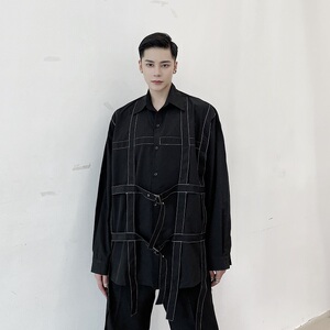 暗黑捆绑设计明线走线长袖衬衣设计感小众宽松男女可穿1209-P85图片