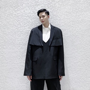 新款超短长袖西服马甲二件套男潮牌A345-137-P135