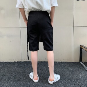 夏季新款飘带前盖布设计五分黑色短裤个性气质A345-1088-P55图片