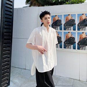 夏季超薄男白衬衣胸前飘带设计小众百搭燕尾上衣A345-1202-P65图片