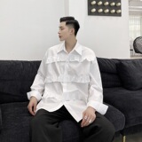 褶皱复古华丽方领长袖衬衣黑白二色A345-1961-P75，男装衬衫，电商A345