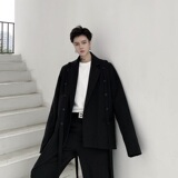 2025新款黑色不对称单排扣复古绑带款西服上衣A345-1170-P135，男装西服，电商A345