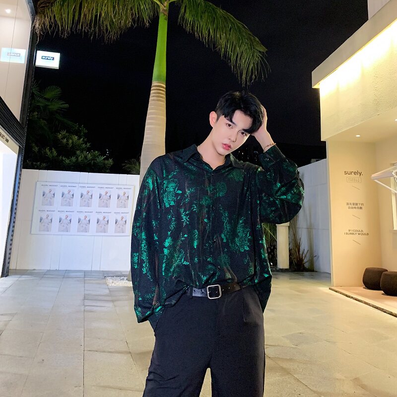 2025春秋季男士个性印花长袖衬衣休闲时尚衬衫潮A345-1156-P75,男装衬衫,电商A345