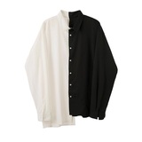 2025春秋新款黑白拼色衬衫可拆卸百搭不对称上衣A345-1505-P75，男装衬衫，电商A345