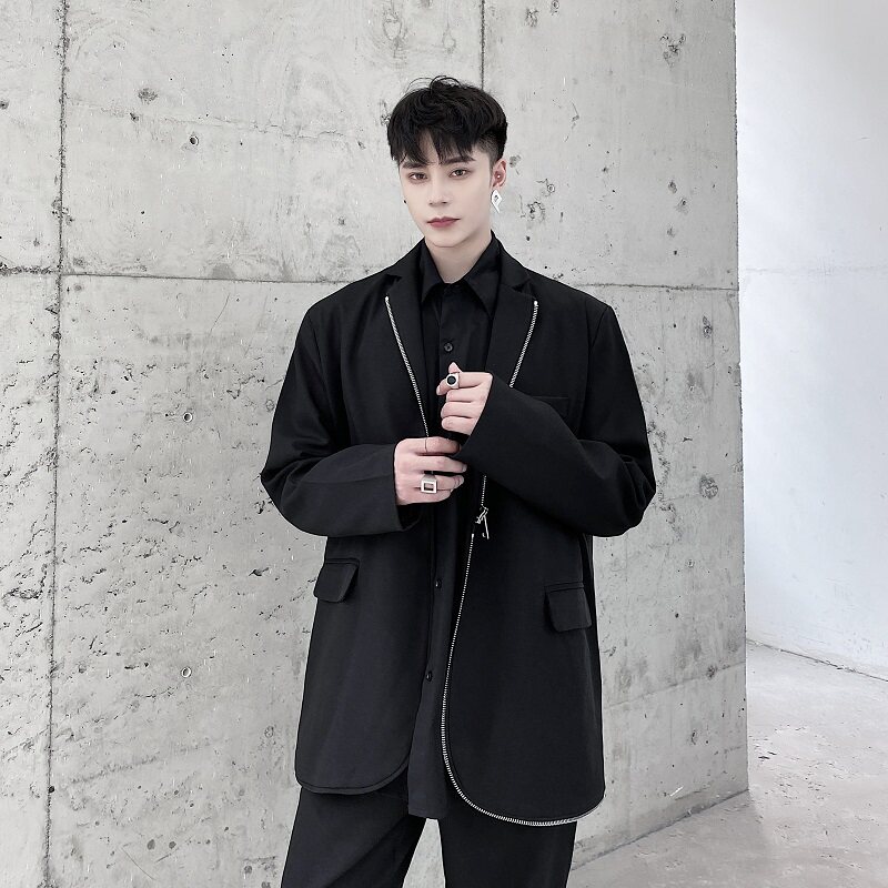 2025秋冬设计感拉链黑色显廋西服外套男A345-1502-P125,男装西服,电商A345