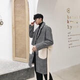 秋冬拼色长款毛呢大衣男千鸟格子呢大衣外套Ａ345-1013-P150，男装毛呢大衣，电商A345