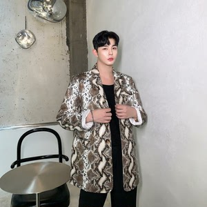 秋冬新品西服皮衣男韩版百搭青年翻领蛇皮外套潮A345-1123-P135图片
