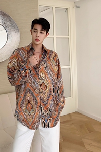 欧美男装2025春夏民族风图腾印花小众设计感衬衫A345-1188-P75图片
