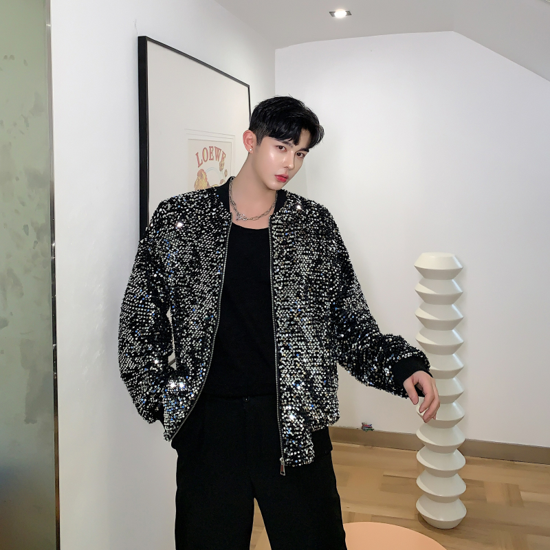 休闲人鱼亮片加厚外套网红ins亮闪闪blingbling夹克A345-1116-P95,男装夹克,电商A345