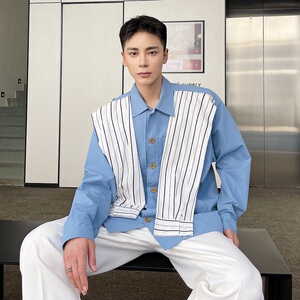 秋新品学院风休闲衬衣男韩版设计个性潮流免烫衬衫A345-1815-P85图片