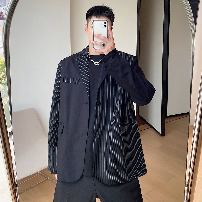 秋季拼色翻领黑条纹休闲小西服男单排扣长袖西装A345-1836-P125,男装西服套装,电商A345