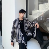 个性复古条纹字母修饰宽松衬衣袖口飘带设计男上衣A345-1122-P75，男装衬衫，电商A345