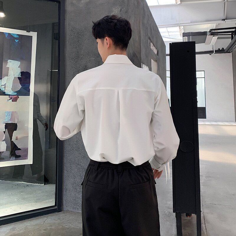 2025夏季原创时尚个性斜口袋设计垂感白衬衣A345-1058-P75,男装衬衫,电商A345