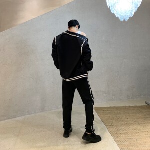 春秋韩版潮流S花边装饰男士休闲长裤A345-1068-P65图片
