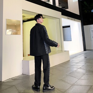 秋季新款男士休闲西裤贝壳印花撞色宽松阔腿裤潮A345-1153-P68图片