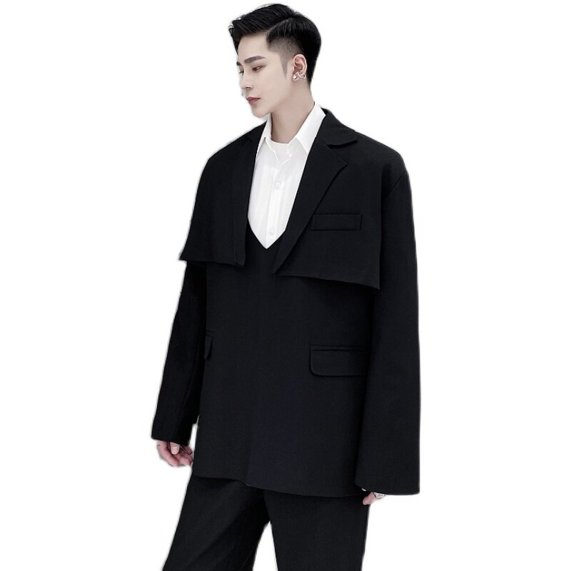 新款男超短长袖黑西服马甲二件套A345-1218-P135,男装西服,电商A345