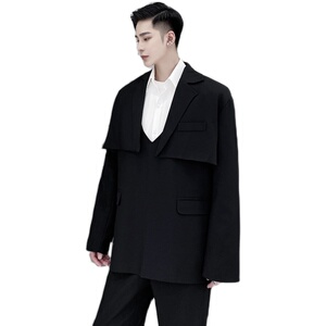 新款男超短长袖黑西服马甲二件套A345-1218-P135图片