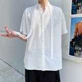 夏季超薄男白衬衣胸前飘带设计小众百搭燕尾上衣A345-1202-P65，男装衬衫，电商A345