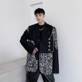 韩版复古豹纹拼接西服设计感个性小众长袖西服男潮A345-151-P135，男装西服，电商A345