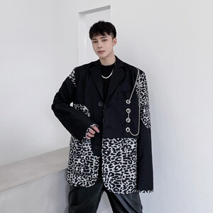 韩版复古豹纹拼接西服设计感个性小众长袖西服男潮A345-151-P135图片