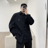 个性铆钉设计感暗黑系韩版男宽松休闲发型师衬衣潮A345-1821-P75，男装衬衫，电商A345