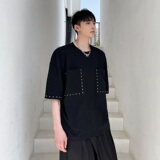 原创夏季新款圆领黑色织带铆钉装饰t恤休闲男潮半袖A345-1805-P55，男装T恤，电商A345
