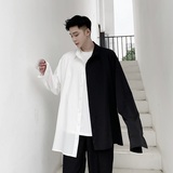 2025春秋新款黑白拼色衬衫可拆卸百搭不对称上衣A345-1505-P75，男装衬衫，电商A345