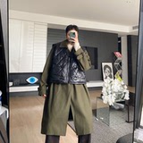 冬季新款军绿长款大衣拼黑色棉马甲二件套韩版潮男A345-1606-P225，女装马甲，电商A345