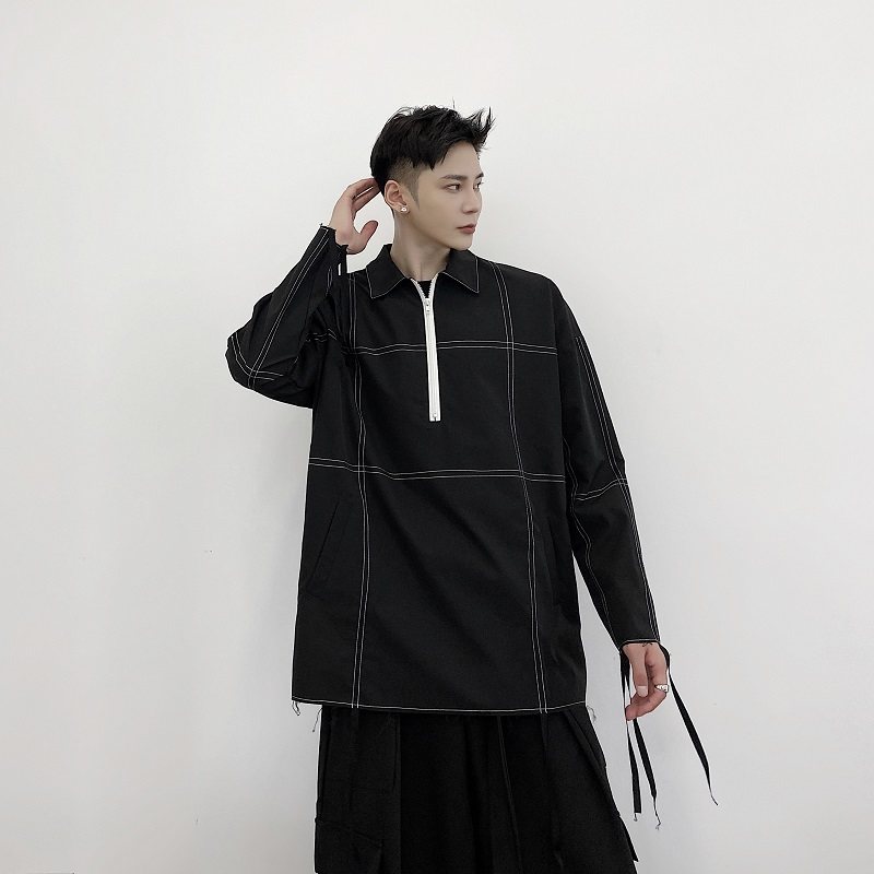 秋款半拉链明线套头方领黑色卫衣A345-1506-P75,男装卫衣,电商A345