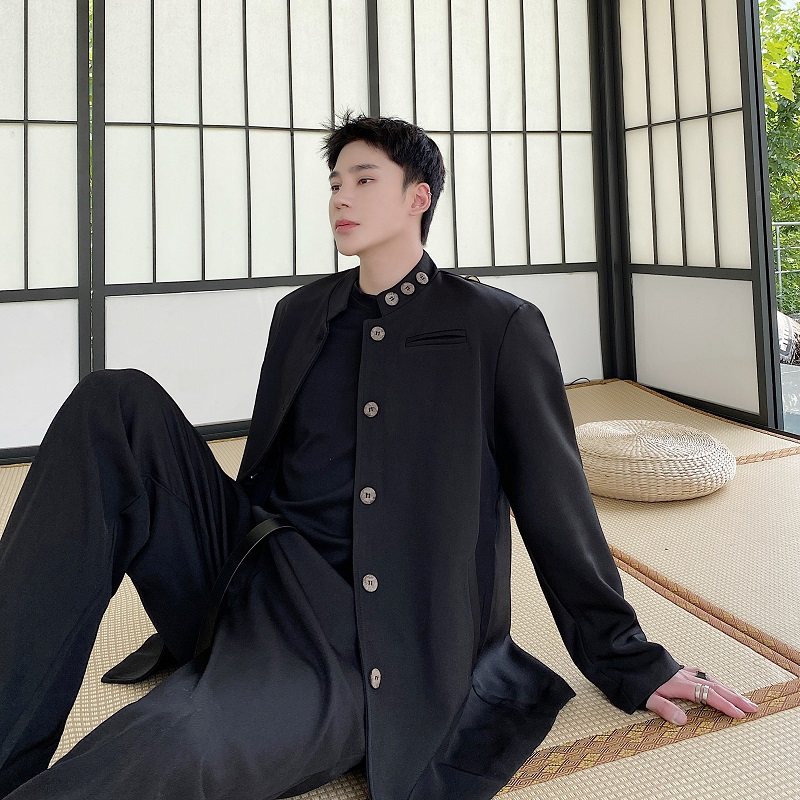 新中式纽扣设计垫肩立领长袖宽松西服风复古外套1921P135,男装西服,电商A345