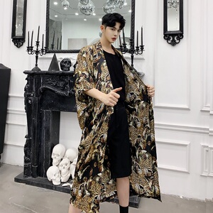 春秋薄款风衣男宫廷风长款个性印花防晒服帅气外套A345-1105-P95图片