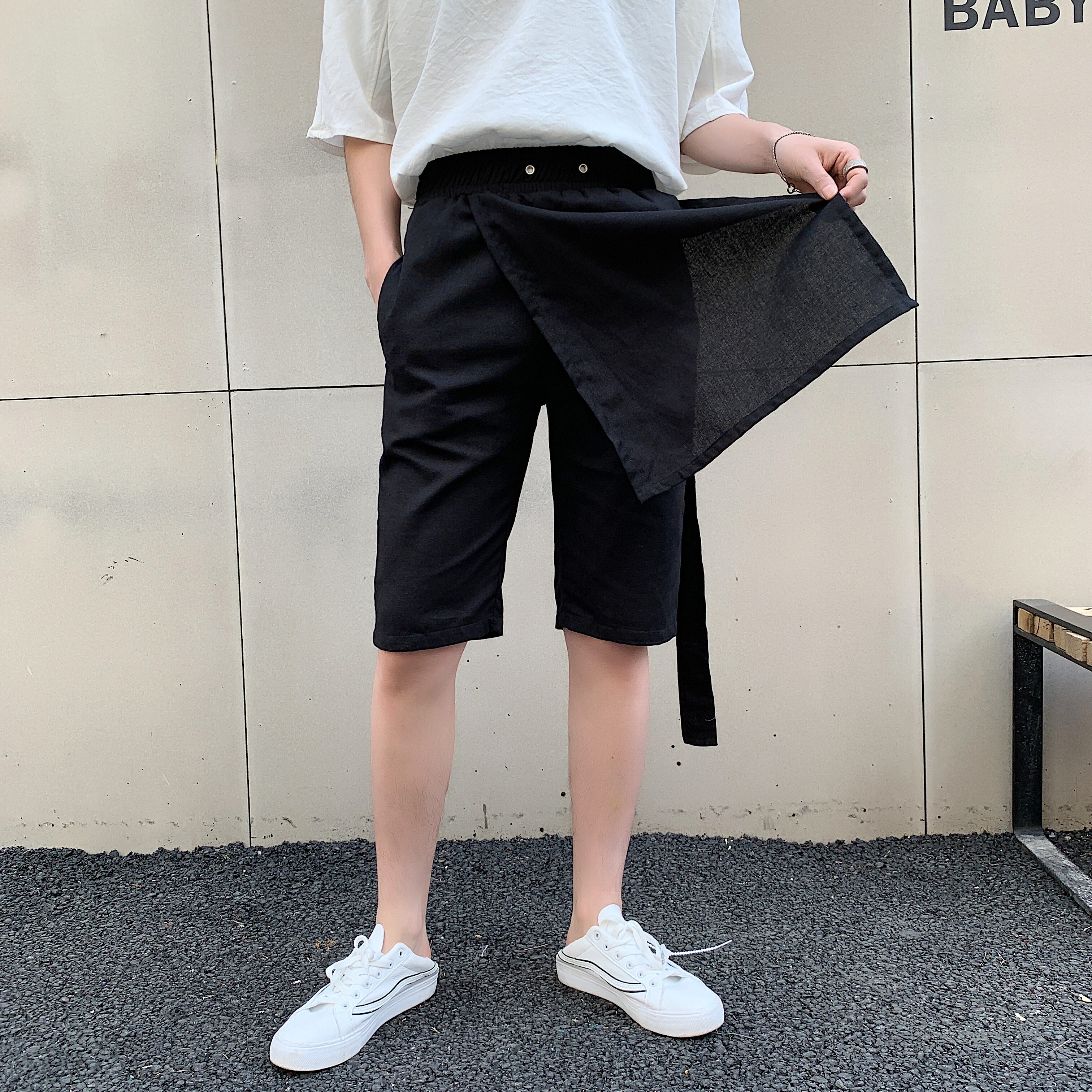 夏季新款飘带前盖布设计五分黑色短裤个性气质A345-1088-P55图片