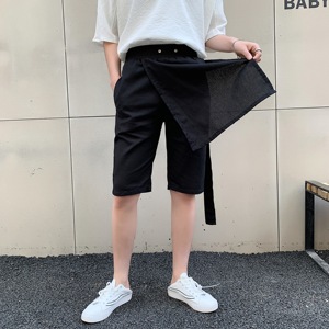 夏季新款飘带前盖布设计五分黑色短裤个性气质A345-1088-P55图片