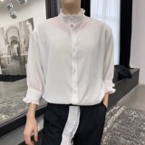 夏季轻奢风荷叶边领男七分袖白色衬衣A345-1079-P65，男装衬衫，电商A345