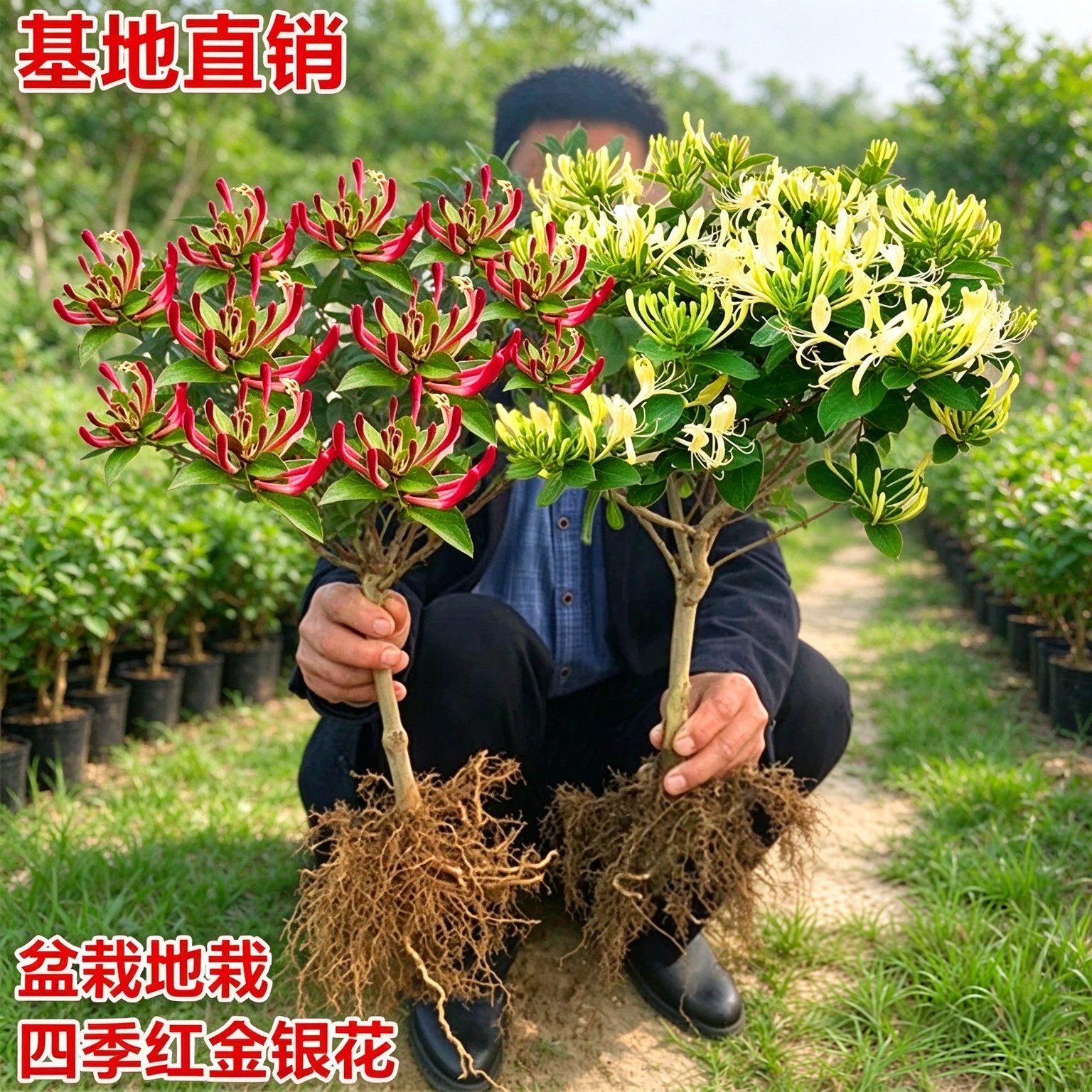 金银花树苗四季药用爬藤老桩红色盆栽盆景种植庭院开花可食用花苗