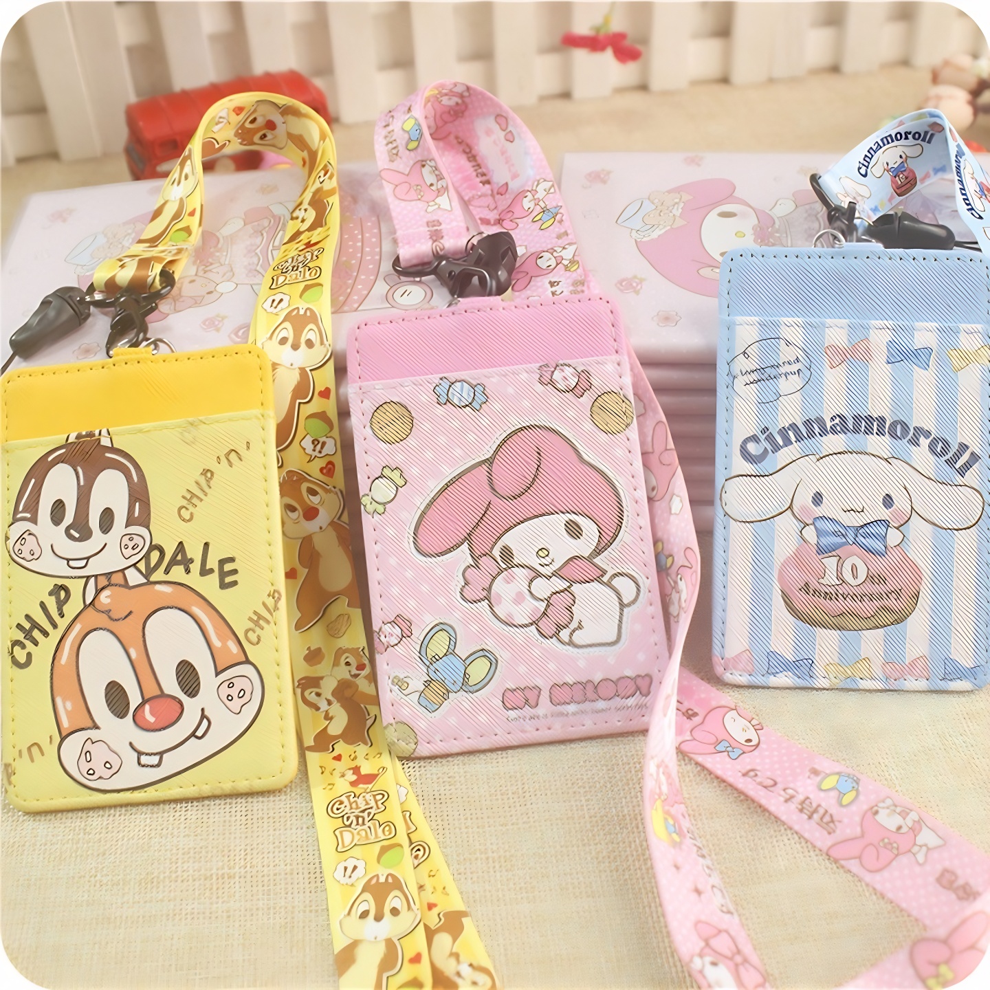 ins卡通卡套带挂绳交通公交卡 学生校园PU饭卡行李牌多功能证件套